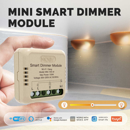 WiFi Smart Dimmer Switch Module - 1 Gang & 2 Gang, DIY Installation, Works with Alexa/Google Home, No Hub Required, 0-100% Smooth Dimming, Timer Function, No Neutral Wire (90-250V)
