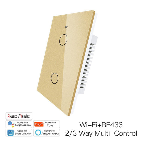RF433 & WiFi Smart Light Switch - Glass Panel Touch Control, 3-Way Multi-Control, Neutral Wire Required, US Standard 120V, Works with Alexa/Google Home