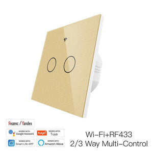 WiFi & RF433 Smart Light Switch - 1/2/3/4 Gang Touch Panel, 2-Way Multi-Control, Neutral Wire Required, EU 220-240V, Works with Alexa/Google Home