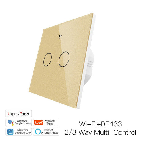 WiFi & RF433 Smart Light Switch - 1/2/3/4 Gang Touch Panel, 2-Way Multi-Control, Neutral Wire Required, EU 220-240V, Works with Alexa/Google Home