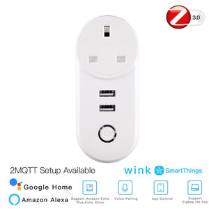 ZigBee 3.0 Smart Plug with Dual USB Ports | Wireless Socket with 2MQTT Setup | Works with Alexa/Google Home/SmartThings | Hub Required | Energy Monitoring | 15A/3680W | White