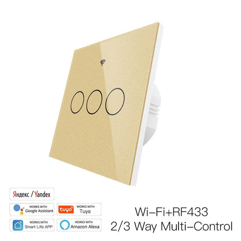 WiFi & RF433 Smart Light Switch - 1/2/3/4 Gang Touch Panel, 2-Way Multi-Control, Neutral Wire Required, EU 220-240V, Works with Alexa/Google Home