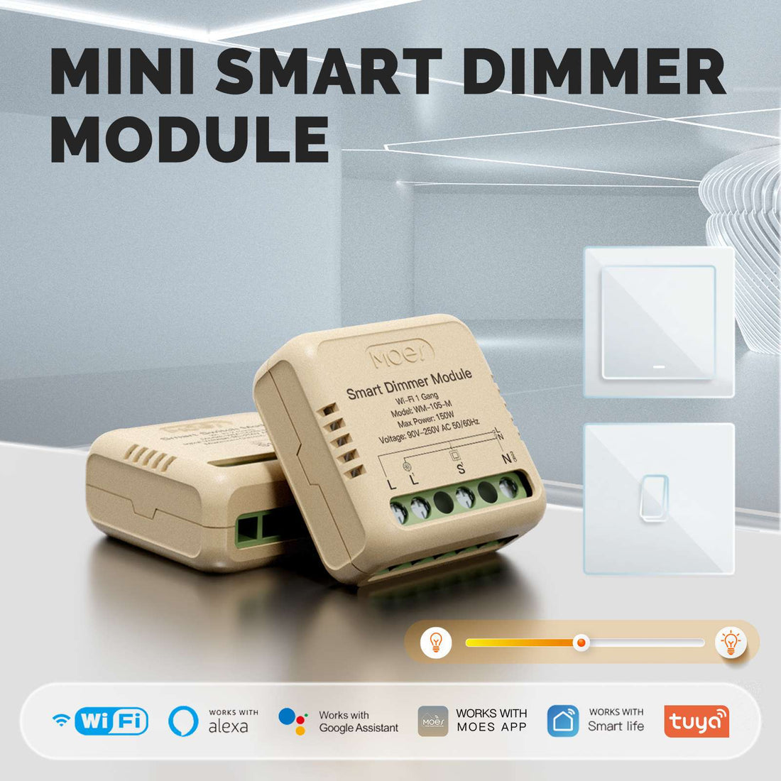 WiFi Smart Dimmer Switch Module - 1 Gang & 2 Gang, DIY Installation, Works with Alexa/Google Home, No Hub Required, 0-100% Smooth Dimming, Timer Function, No Neutral Wire (90-250V)
