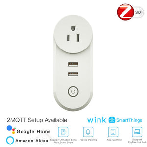 ZigBee 3.0 Smart Plug with Dual USB Ports | Wireless Socket with 2MQTT Setup | Works with Alexa/Google Home/SmartThings | Hub Required | Energy Monitoring | 15A/3680W | White