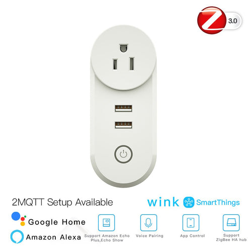 ZigBee 3.0 Smart Plug with Dual USB Ports | Wireless Socket with 2MQTT Setup | Works with Alexa/Google Home/SmartThings | Hub Required | Energy Monitoring | 15A/3680W | White