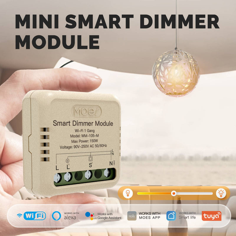 WiFi Smart Dimmer Switch Module - 1 Gang & 2 Gang, DIY Installation, Works with Alexa/Google Home, No Hub Required, 0-100% Smooth Dimming, Timer Function, No Neutral Wire (90-250V)