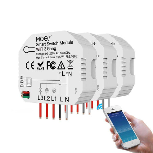 3/4 Gang Smart Light Switch Module - 1/2 Way Wireless Control, WiFi & RF433 Dual Mode, Compatible with Alexa/Google Home, No Hub Required, for Smart Home Automation (Modular Design)