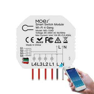 3/4 Gang Smart Light Switch Module - 1/2 Way Wireless Control, WiFi & RF433 Dual Mode, Compatible with Alexa/Google Home, No Hub Required, for Smart Home Automation (Modular Design)