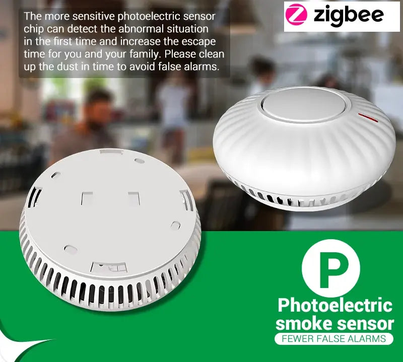 AJ-760-Zigbee Smart Smoke Alarm - Wireless Interconnected Fire Detector, Works with Alexa/Google Home, 10-Year Battery, Loud 85dB Alarm, CE Certified for Home Safety