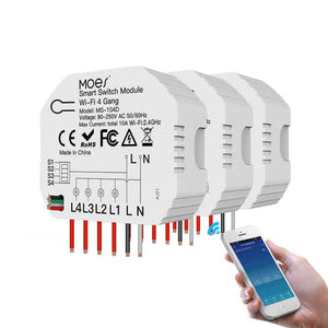 3/4 Gang Smart Light Switch Module - 1/2 Way Wireless Control, WiFi & RF433 Dual Mode, Compatible with Alexa/Google Home, No Hub Required, for Smart Home Automation (Modular Design)