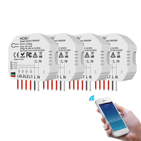 3/4 Gang Smart Light Switch Module - 1/2 Way Wireless Control, WiFi & RF433 Dual Mode, Compatible with Alexa/Google Home, No Hub Required, for Smart Home Automation (Modular Design)