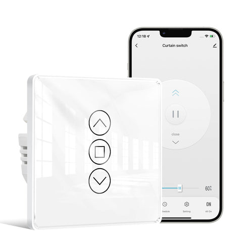 MOES WiFi & RF433 Smart Curtain Switch – 2.5D Arc Glass Touch Panel for Roller Blinds & Shutters, Works with Alexa/Google Home, App Control, Timer & Voice Control, No Hub Required, EU/UK/US Version