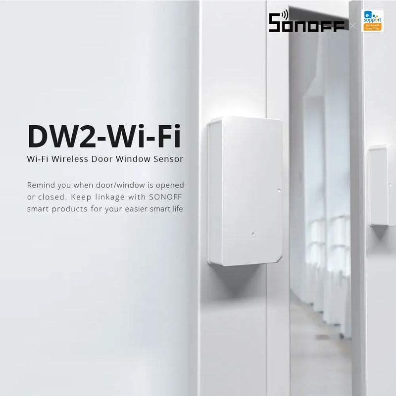 SONOFF DW2-Wi-Fi Smart Door/Window Sensor - Instant Anti-Theft Alerts to Phone, Works with Alexa & Google Home, Wireless Security Sensor, No Hub Required, DIY Installation (White)