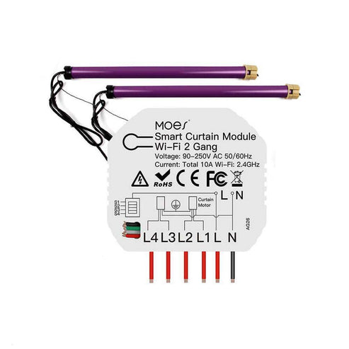 MOES WiFi Smart 2 Gang Curtain Switch Module - Double Channel for Roller Shutter & Electric Motors, Works with Alexa/Google Home, App & Voice Control, Timer Scheduling, No Hub Required (120-250V)