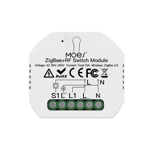MOES Tuya ZigBee 3.0 Smart Light Switch Module – 1 Gang & 2 Gang RF Switch, Wireless Remote Control, Compatible with Alexa, Google Home, Smart Life App (No Neutral Required)