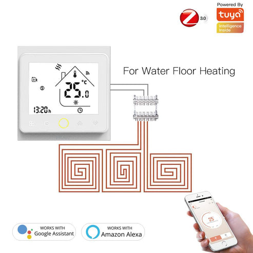 Zigbee Smart Thermostat - Programmable Temperature Controller for Water Floor Heating & Gas Boiler, Works with Alexa & Google Home, Energy Saving, Touch Screen Display