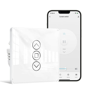 MOES WiFi Curtain Switch, RF433 Smart Switch for Roller Blinds & Shutters, 2.5D Arc Glass Touch Panel, Works with Alexa & Google Home, No Hub Required, Easy Installation
