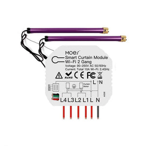 MOES WiFi Smart 2-Gang Double Curtain Blind Switch - For Roller Shutter & Electric Motors, Works with Alexa/Google Home, APP Control, No Hub Required, Timing Function (Neutral Wire Needed)
