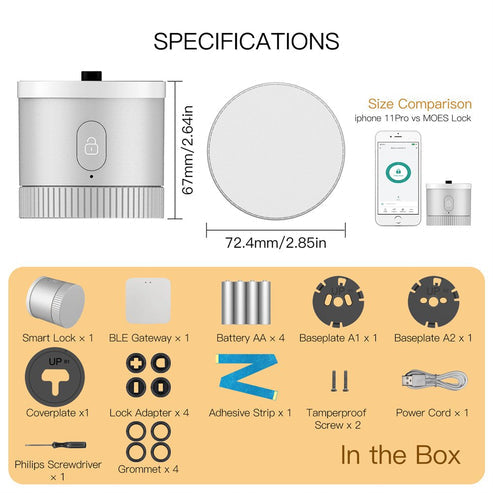 【US Version】MOES Smart Door Lock - Bluetooth APP Control with Bank-Grade AES128 Encryption & TLS Security, Remote Unlocking, Auto-Lock, Scene Linkage, Works with Alexa/Google Home (Fits Most US Doors)