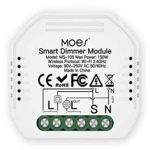 WiFi Smart Dimmer Switch Module - 2 Gang LED Dimmable Relay, Works with Alexa/Google Home, No Hub Required, DIY Installation, 0-100% Smooth Dimming, Smart Life/Tuya App (120-250V)