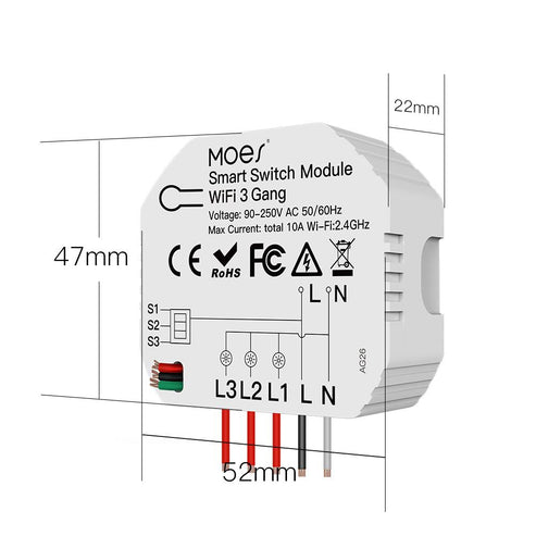 3/4 Gang Smart Light Switch Module - 1/2 Way Wireless Control, WiFi & RF433 Dual Mode, Compatible with Alexa/Google Home, No Hub Required, for Smart Home Automation (Modular Design)