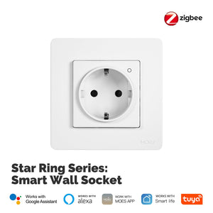 Star Ring ZigBee Smart Socket - EU Wall-Embedded Outlet with Energy Monitoring, 16A 3680W, Works with Alexa/Google Home/Apple HomeKit, Schuko Plug (No Hub Required)