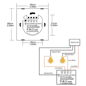 WiFi & RF433 Smart Light Switch - 1/2/3/4 Gang Touch Panel, 2-Way Multi-Control, Neutral Wire Required, EU 220-240V, Works with Alexa/Google Home
