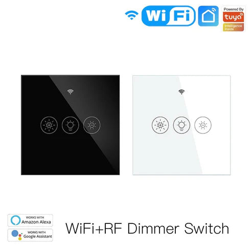 WiFi Smart Light Dimmer Switch – RF433 Remote Control, Glass Touch Panel, Compatible with Alexa & Google Home, Voice Control, Timer Function, EU Standard (No Hub Required)