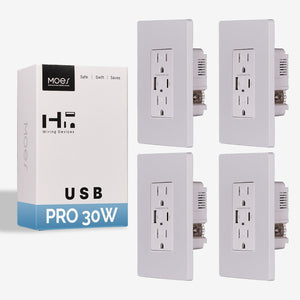 MOES 30W USB-C Wall Outlet with Power Delivery | 20A Heavy Duty Electrical Socket | Fast Charging Smart Receptacle | Tamper-Resistant | 2 USB Ports + 2 AC Outlets | Easy Installation | White