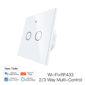 WiFi & RF433 Smart Light Switch - 1/2/3/4 Gang Touch Panel, 2-Way Multi-Control, Neutral Wire Required, EU 220-240V, Works with Alexa/Google Home