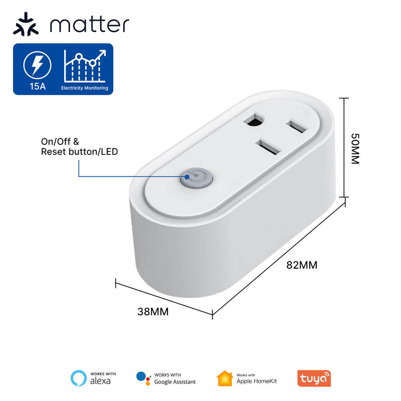 Smart Plug with Matter Support | WiFi Outlet with Timer & Energy Monitoring | Works with Alexa/Google/HomeKit | No Hub Required | 15A/1875W | 2.4GHz WiFi | Remote Control via App