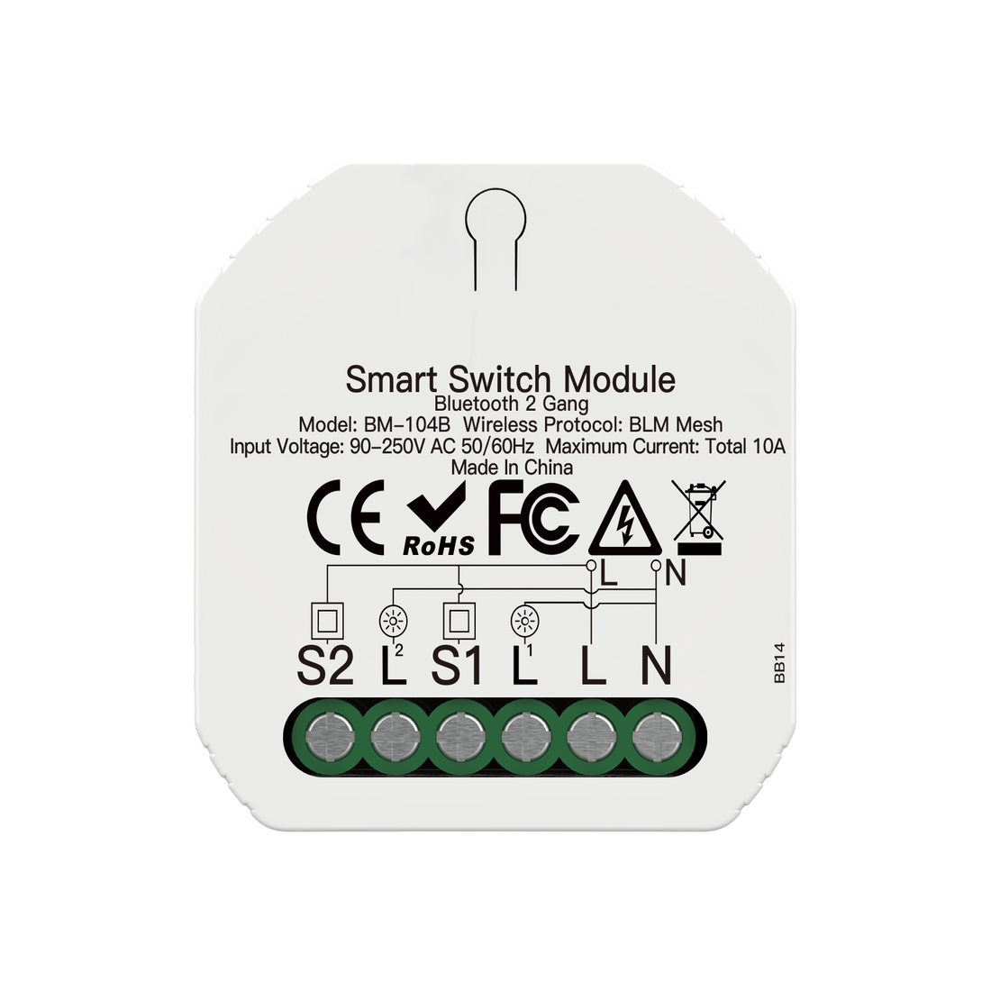 Bluetooth Smart Mini Switch Module - 1 Gang & 2 Gang BLE SIGMESH Circuit Breaker, DIY Wireless Light Switch, No Hub Required, Works with Alexa/Google Home, Smart Life App Control (90-250V)