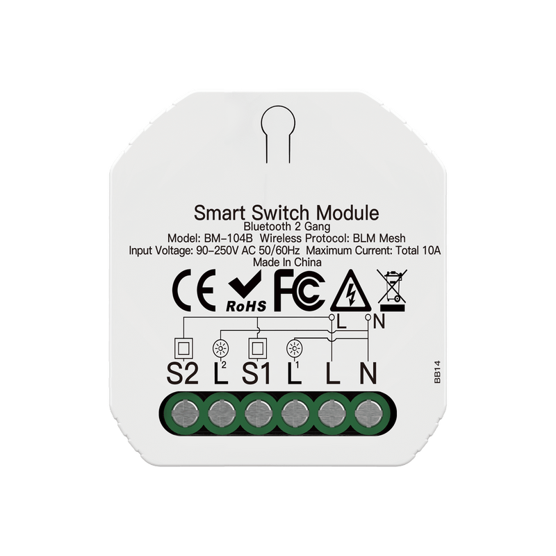 Bluetooth Smart Mini Switch Module - 1 Gang & 2 Gang BLE SIGMESH Circuit Breaker, DIY Wireless Light Switch, No Hub Required, Works with Alexa/Google Home, Smart Life App Control (90-250V)