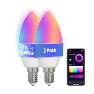 MOES WiFi Smart Candle Bulb, E14 (6W) / E12 (5W) RGBCCT Color Changing, Dimmable LED Light, Works with Alexa & Google Home, 2700K-6500K Tunable White, Voice & App Control, Candelabra Bulb for Chandeliers, Lamps