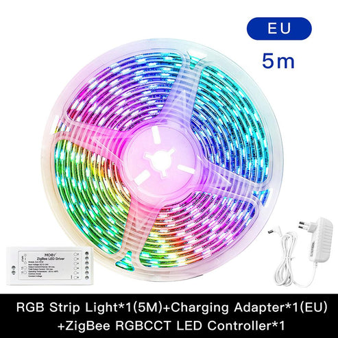 MOES ZigBee RGB Strip Light 16.4ft, Multicolor LED Strip with CCT (Tunable White) & 16 Million Colors, Smart LED Controller, Brightness Adjustable, Works with Alexa, Google Home, SmartThings, Home Assistant