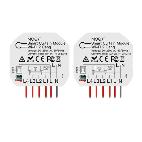 MOES WiFi Smart 2-Gang Double Curtain Blind Switch - For Roller Shutter & Electric Motors, Works with Alexa/Google Home, APP Control, No Hub Required, Timing Function (Neutral Wire Needed)