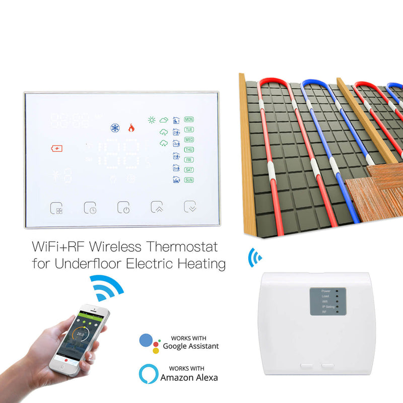 WiFi & RF Programmable Thermostat – Smart Wireless Temperature Controller for Water/Electric/Gas Boiler & Floor Heating, Works with Alexa/Google Home, Touchscreen, Energy Saving, Includes RF Receiver (24V)
