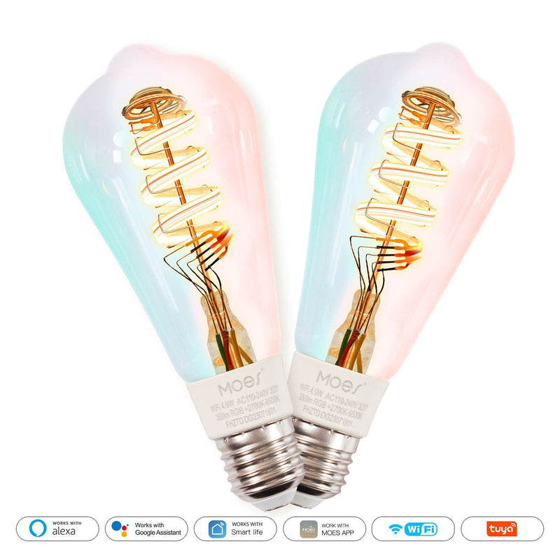 WiFi Smart Edison LED Bulb E27, 16 Million RGB Colors + Tunable White (2700K-6500K), Dimmable, Works with Alexa & Google Home, Vintage Style Decorative Lighting, Voice & App Control, Energy Saving