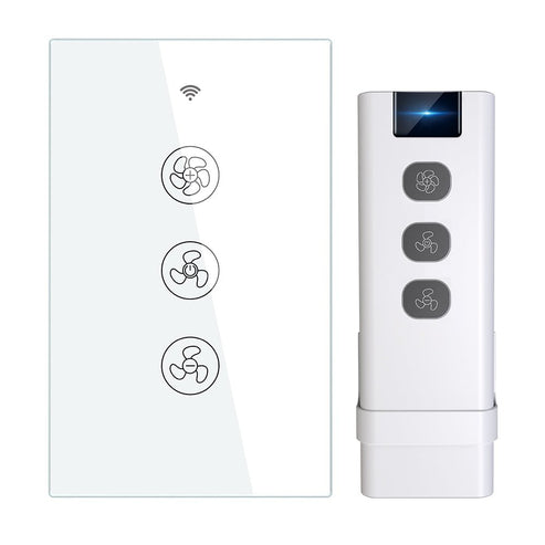 WiFi & RF433 Smart Ceiling Fan Switch - US Version, Single Pole Touch Control, Neutral Wire Required, Works with Alexa/Google Home, No Hub Needed, Remote Control Wall Switch