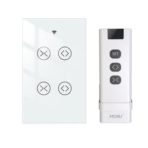 Smart WiFi RF433 Curtain Switch 2 Gang - Dual Blind Motor Control, Single Pole, Neutral Wire Required, Works with Alexa/Google Home, Touch & App Remote, Timer Function, FCC Certified (US Version)