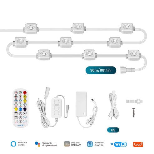 WiFi Smart Eaves String LED Lights Outdoor, 48FT 1600 Million RGB Colors, IP67 Waterproof, App Control, Music Sync, Voice Control with Alexa & Google Home, Holiday Christmas Party Patio Garden Decoration