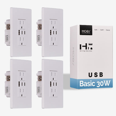 MOES 15A Wall Outlet with USB-C & USB-A Ports | 3-in-1 Smart Receptacle (2x Type C + 1x USB-A) | Fast Charging 30W | Tamper-Resistant | Easy Installation | White | GFCI Optional