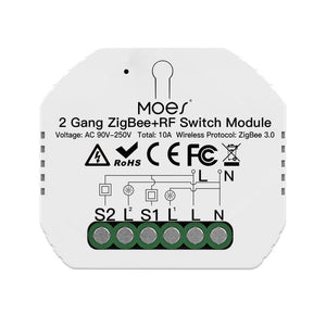MOES Tuya ZigBee 3.0 Smart Light Switch Module – 1 Gang & 2 Gang RF Switch, Wireless Remote Control, Compatible with Alexa, Google Home, Smart Life App (No Neutral Required)