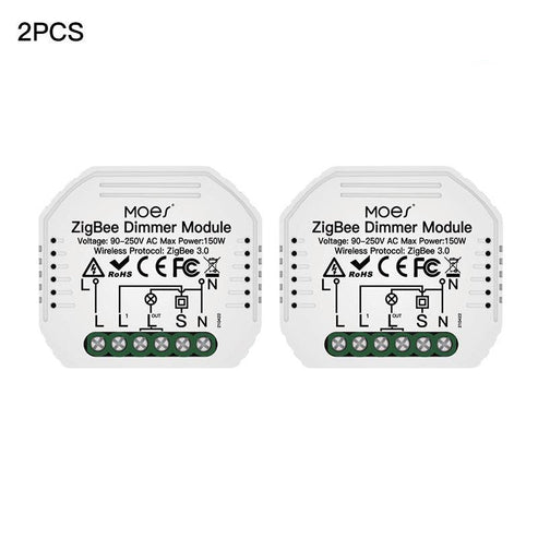 MOES ZigBee Dimmer Module - Smart Switch Relay 1 Gang & 2 Gang, Requires MOES Hub, Works with Alexa/Google Home, Smart Life/Tuya App, No Neutral Wire, 90-250V, Dimming & Switch Control