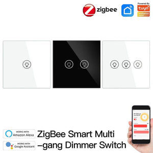 ZigBee Smart Touch Light Switch Dimmer – Multi-Gang, Single Pole, Neutral Wire Required, Compatible with Alexa & Google Home, EU Standard (1/2/3 Gang)