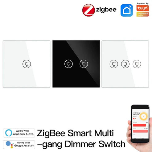 ZigBee Smart Touch Light Switch Dimmer – Multi-Gang, Single Pole, Neutral Wire Required, Compatible with Alexa & Google Home, EU Standard (1/2/3 Gang)