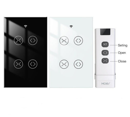 Smart WiFi RF433 Curtain Switch 2 Gang - Dual Blind Motor Control, Single Pole, Neutral Wire Required, Works with Alexa/Google Home, Touch & App Remote, Timer Function, FCC Certified (US Version)