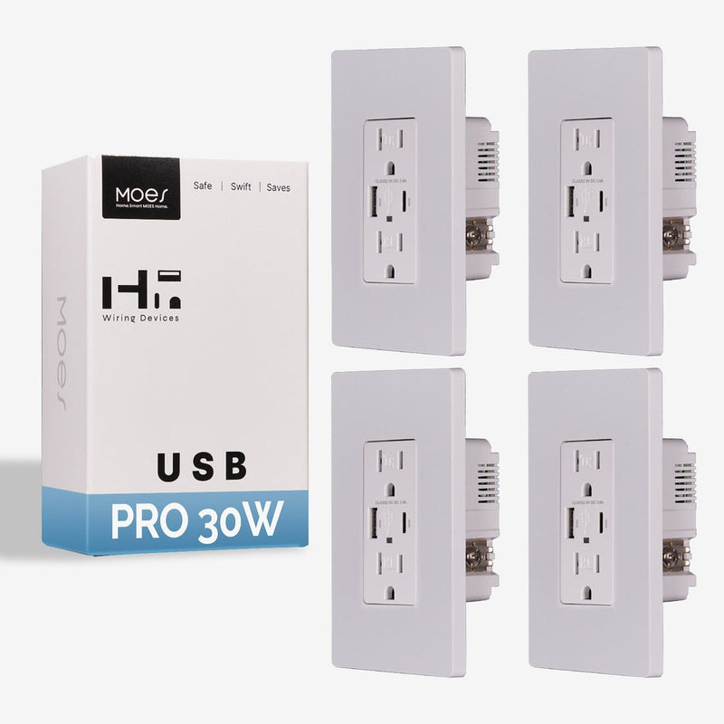 MOES 30W USB-C Power Delivery Wall Outlet - 20A Electrical Socket with Fast Charging, Type-C & Type-A Ports, Tamper-Resistant, Commercial Grade Receptacle (UL Listed)