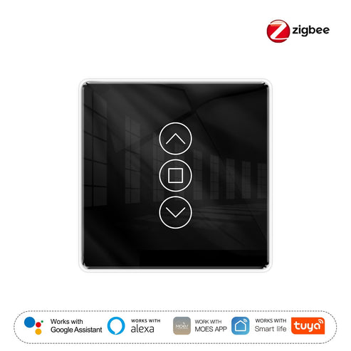 ZigBee Smart Curtain Switch, 2.5D Arc Glass Touch Panel, RF433 & ZigBee Dual Mode, Works with Alexa/Google Home, Hub Required for Smart Blinds, Shutters & Motorized Curtains