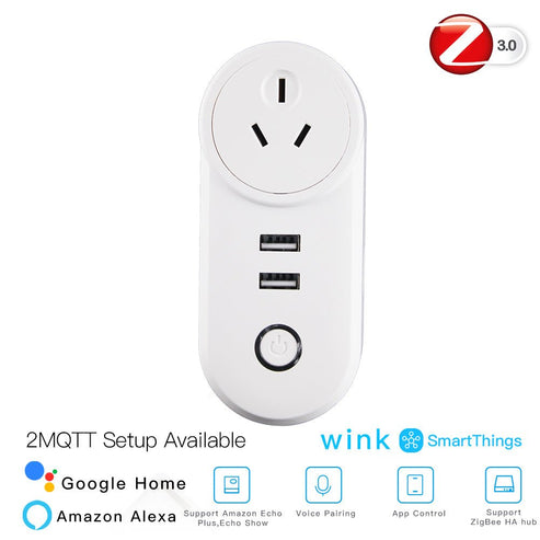 ZigBee 3.0 Smart Plug with Dual USB Ports | Wireless Socket with 2MQTT Setup | Works with Alexa/Google Home/SmartThings | Hub Required | Energy Monitoring | 15A/3680W | White